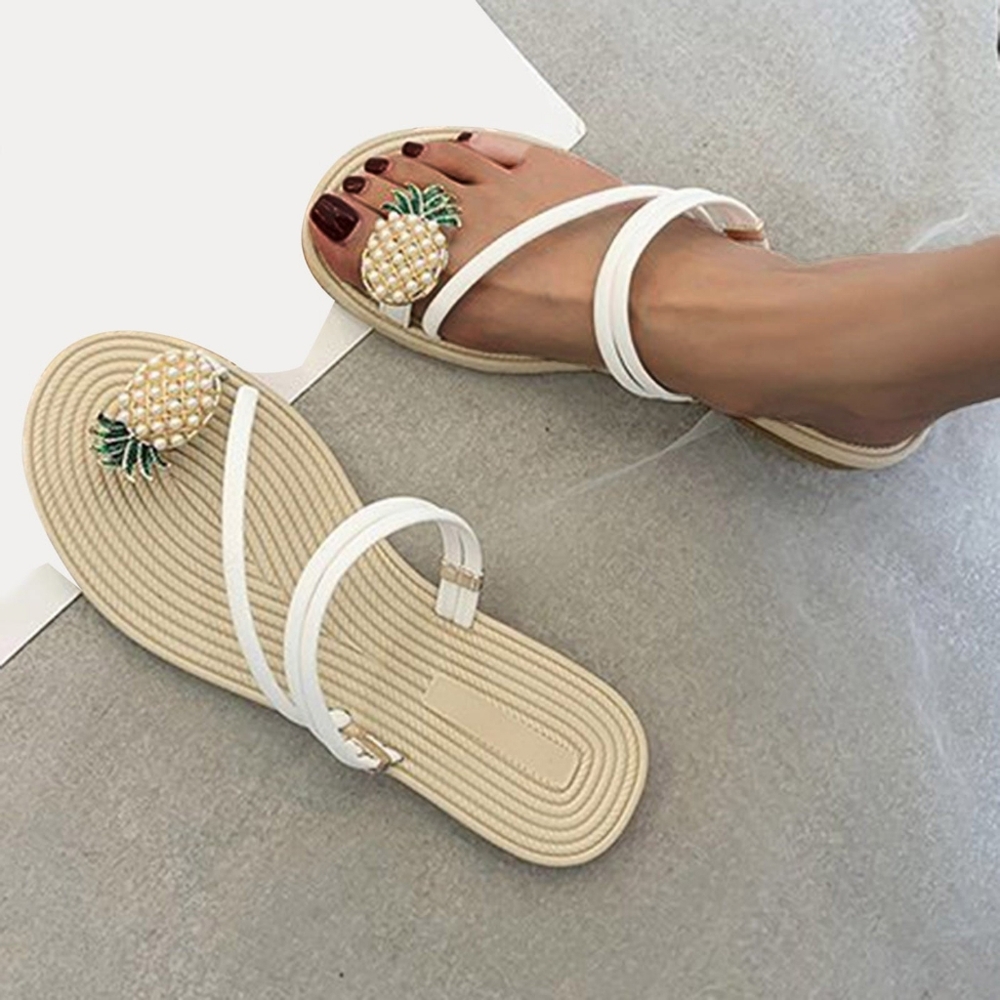 Stylish White Sandals with Pineapple Accent